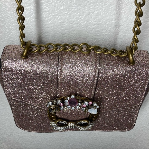 Aldo Glitter Shining Crossbody Bag Pink Silver Embellished Snap Closure 9x7" - Picture 8 of 16